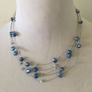 Blue freshwater pearl illusion necklace 18"